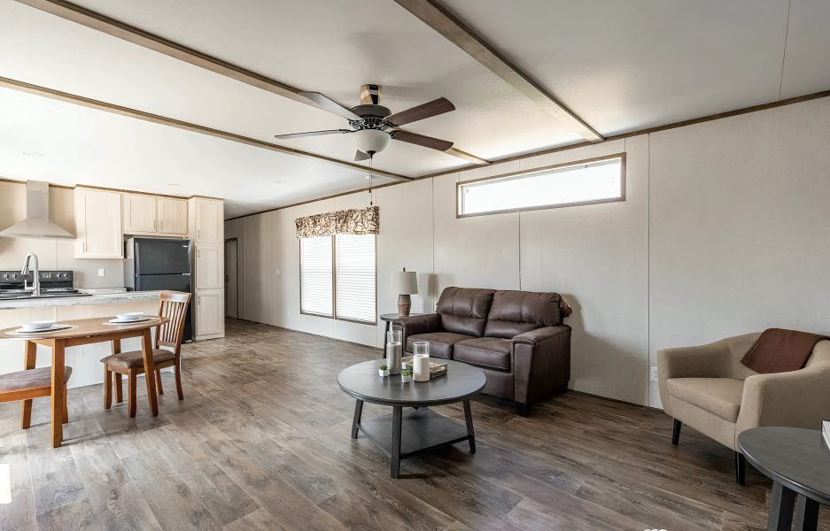 Open-plan living room with modern furnishings.