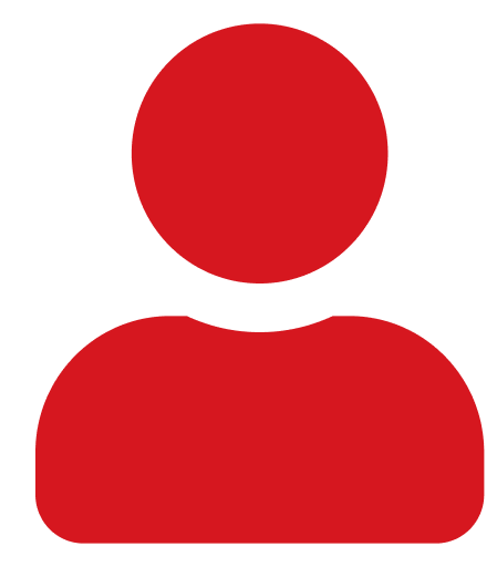 Red user icon on black background.