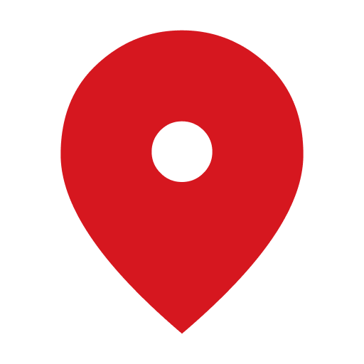 Red map location pin on black background.