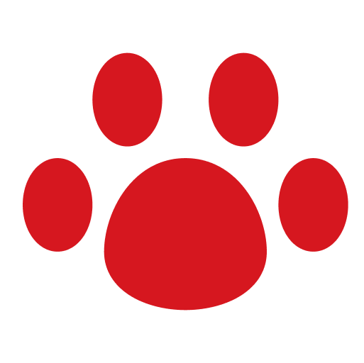 Red paw print on black background.